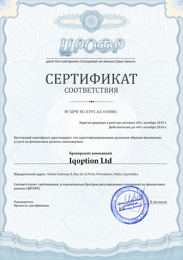 Сертификат Iq Option